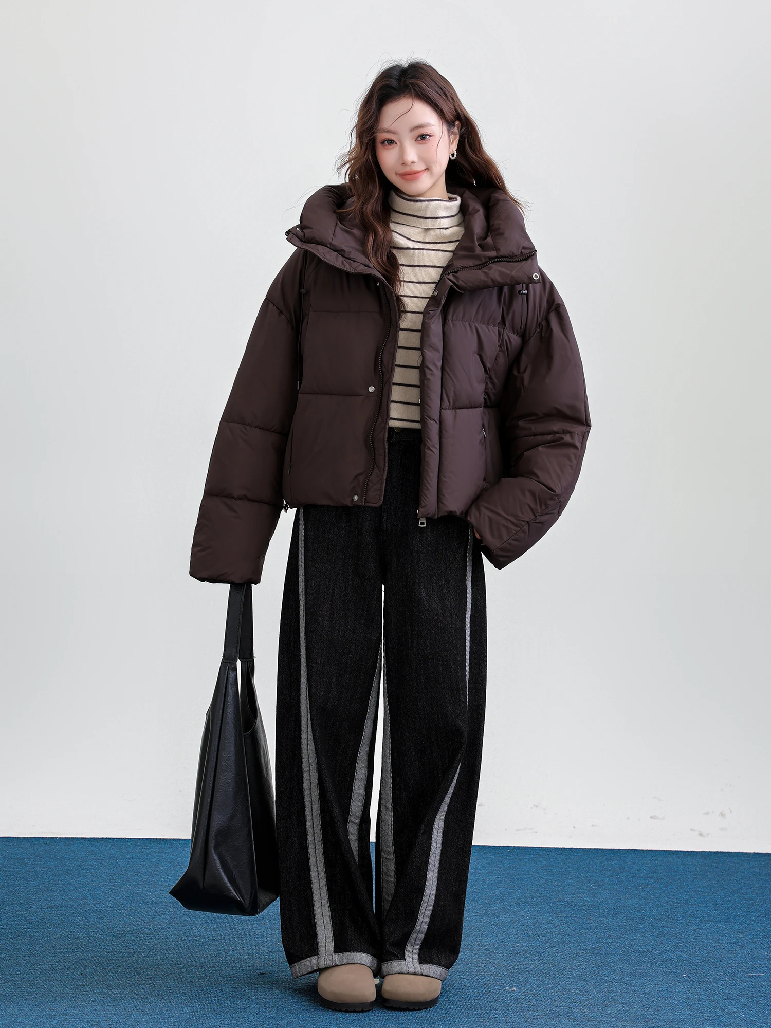 Qikaqi 2024 новинка зимы темно-коричневый пуховик с капюшоном одежда хлопковой