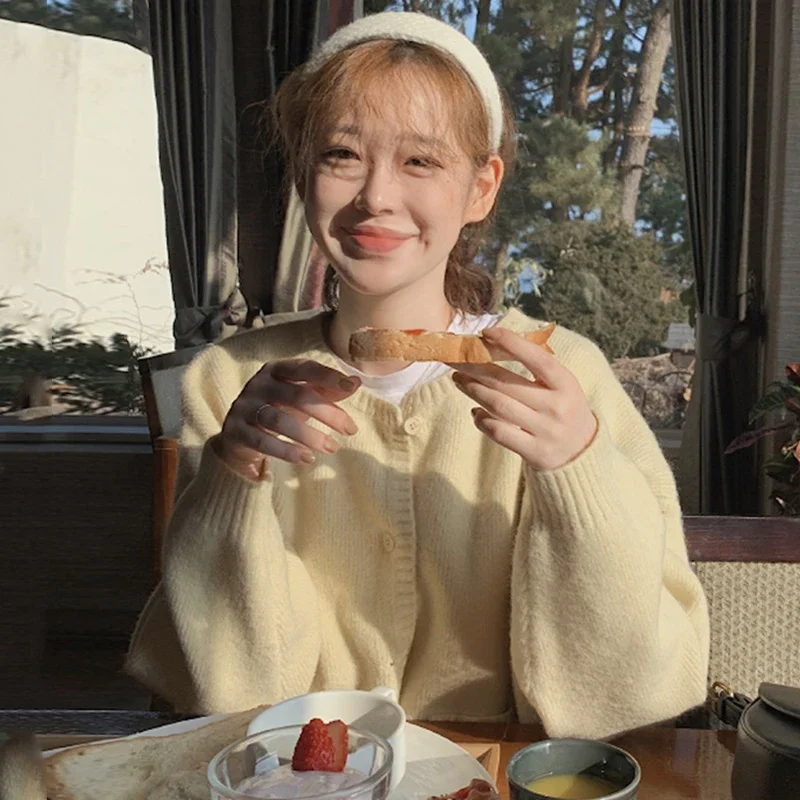 Корейские модные однобортные свободные повседневные вязаные кардиганы с