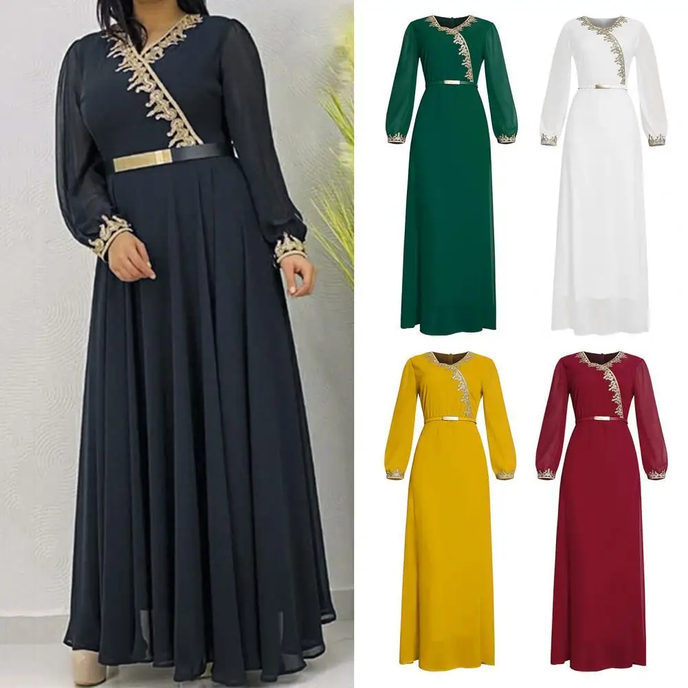 

Classic Maxi Dress Waist Tight Long Shrink-resistant Long Sleeve Long Elegant Dress