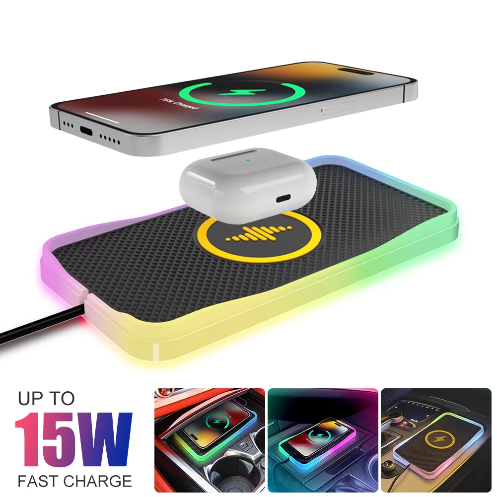 

Up 15W Wireless Charger Pad For IPhone Non Slip Rubber Wireless Charging Pad With Light Induction Fast Wireless Charging Station