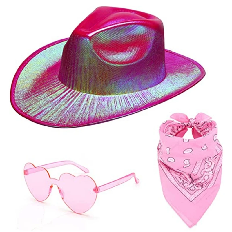 

28TF Western Cowgirl Hat Set Space Cowboy Hat Bandana Sunglasses for Theme Party