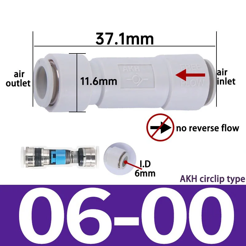

Пневматический обратный клапан AKH 4/6/8/10/12 мм из пластика