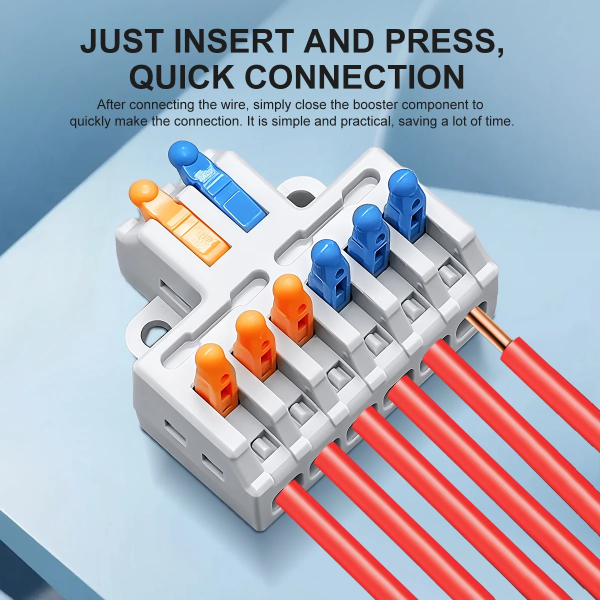 Фото Соединители для проводов TOMZN, прозрачные, 6IN2 (18 шт.), 4IN2 (24 шт.), 28-14AWG (0.08-2.5) ㎜ ² L и N + и - Оранжево-синий №2