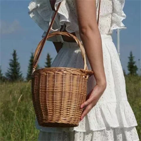 Женская Соломенная Сумка-мешок ручной работы, винтажная стильная сумка-мешок с лентой, праздничные пляжные тоуты, новинка 2022