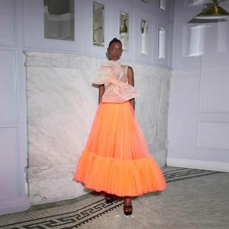 

Женская длинная юбка А-силуэта, дизайнерская оранжевая Свадебная юбка-макси из тюля, лето 2019