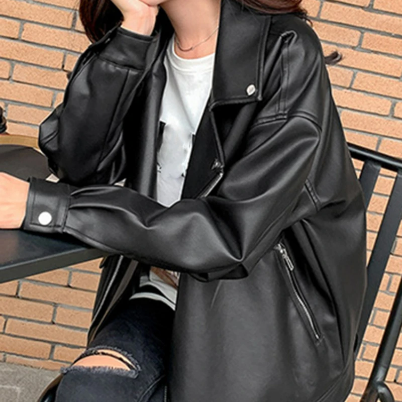 Faux Leather Jacket Women Casual PU Loose Motorcycle Jackets Female Streetwear Oversized Coat Korean Chic New Spring