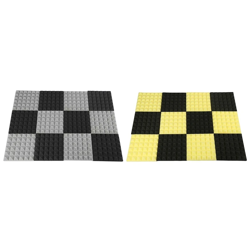

24 Pcs Charcoal Acoustic Foam Tiles Soundproofing Foam Panels Studio Sound Padding 2X10X10 Inch, 12 Pcs Yellow & 12 Pcs Grey