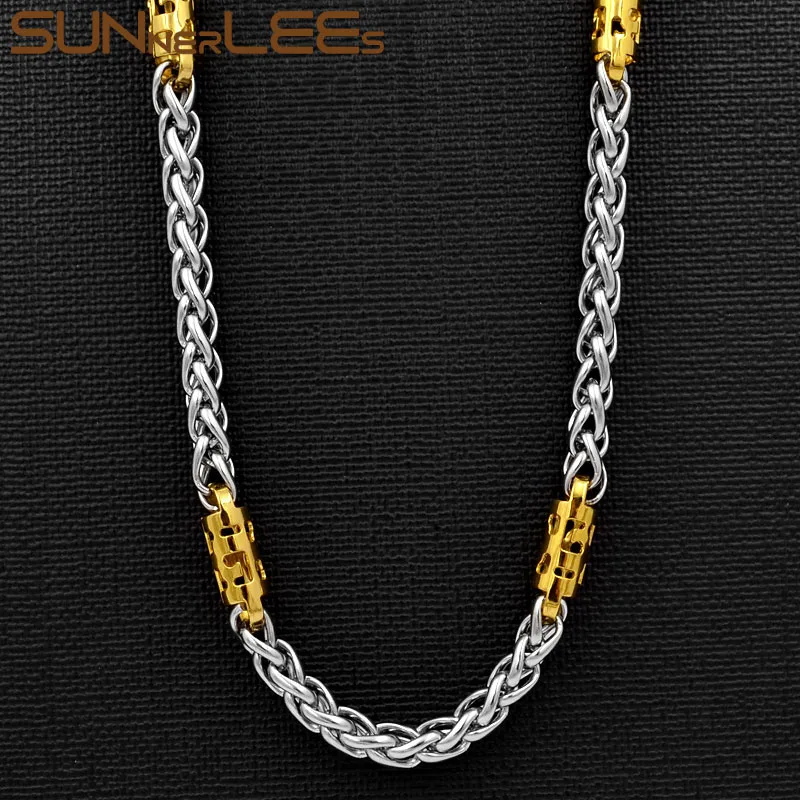 

SUNNERLEES Jewelry 316L Stainless Steel Necklace 6mm Geometric Wheat Link Chain Silver Color Gold Plated Men Women Gift SC158