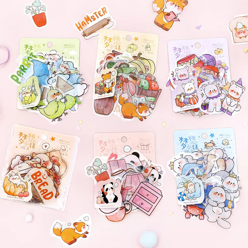 

40 sheets PET Large Sticker Pack Dream Town Vol.2 Cute Animal Hand Account DIY Material Stationery Stickers