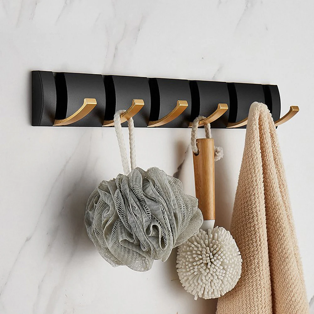 

Foldable Black Golden Robe Hooks Wall Hooks Coat Clothes Hanger Towel Hanger Nail Free Installation Bathroom Organization