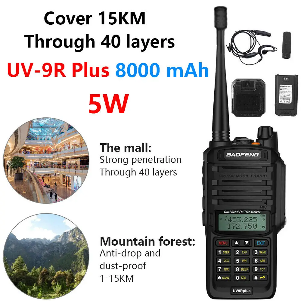 

Портативная рация Baofeng UV-9R Plus, 128 каналов, двухсторонняя, UHF VHF, Двухдиапазонная рация