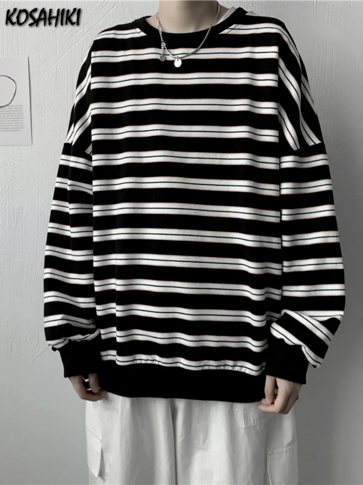 

Spring Y2k Aesthetic O Neck Hoodie Korean Fashion Striped Women Men Loose Polerones Mujer Long Sleeve Casual Harajuku Sweatshirt