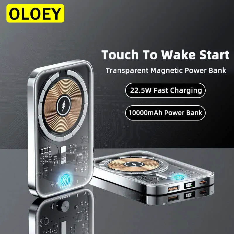 

10000mAh New Transparent Portable Magnetic Powerbank 15W Fast Wireless Charger For iphone 12 13 14 External Auxiliary Battery