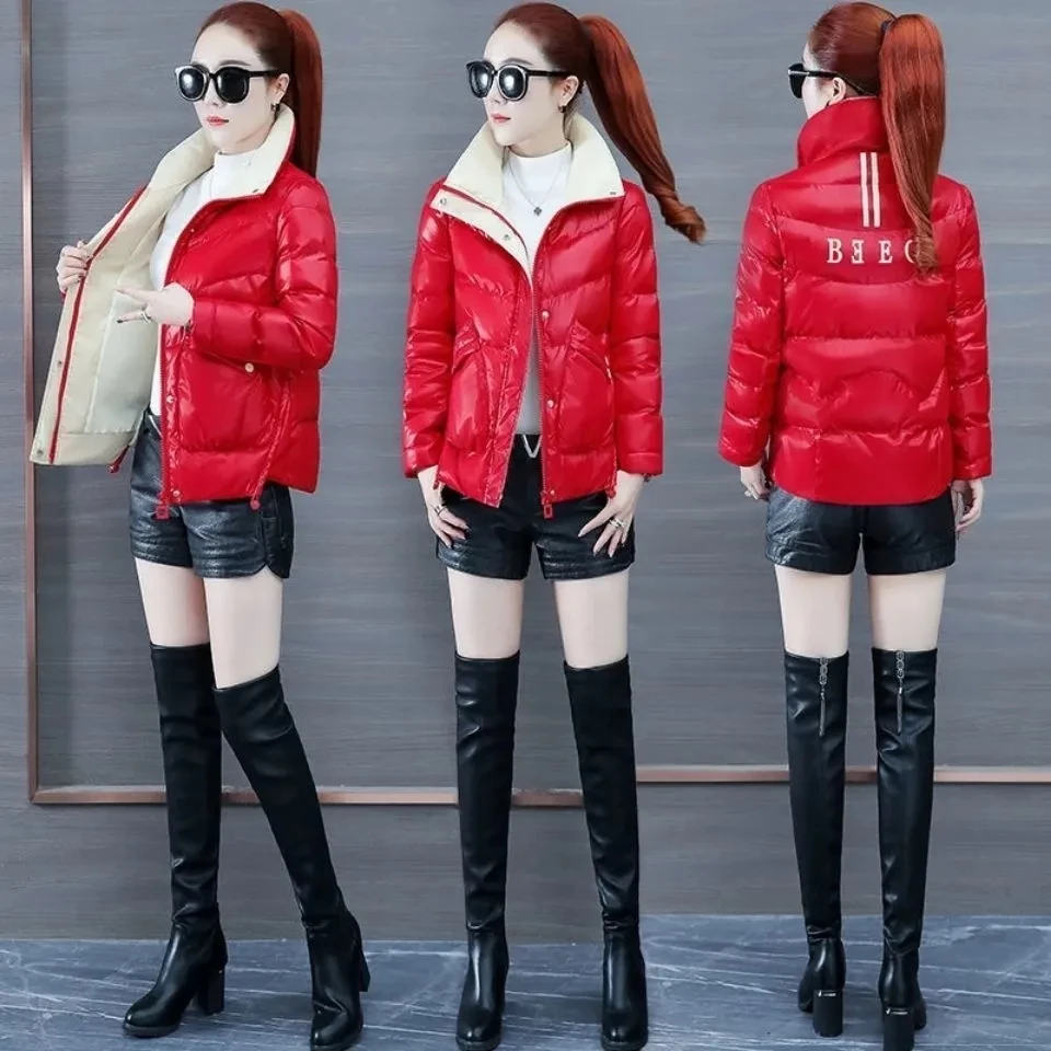 Winter Jacket Women Short Stand Collar Shiny Down Cotton Jacket Female 2022 Winter New Temperament Fashion Slim Parkas Coat