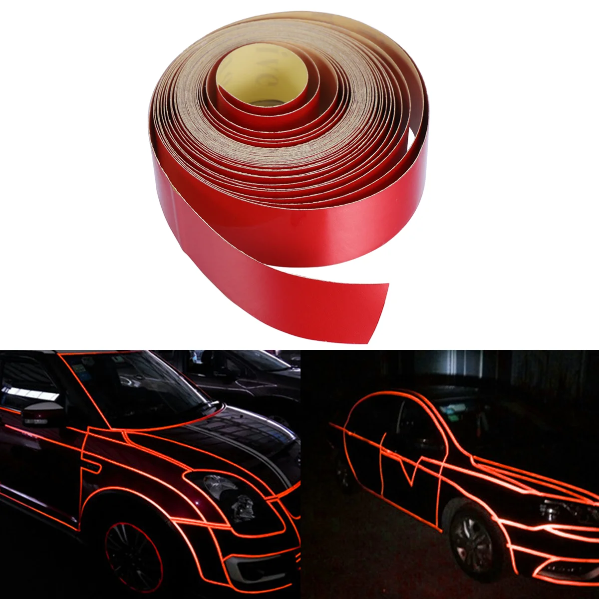 

2cm x 5m Car Reflective Body Rim Stripe Sticker DIY Tape Self-Adhesive Sticker (Red) Anti radar for Vehicle safety supplies