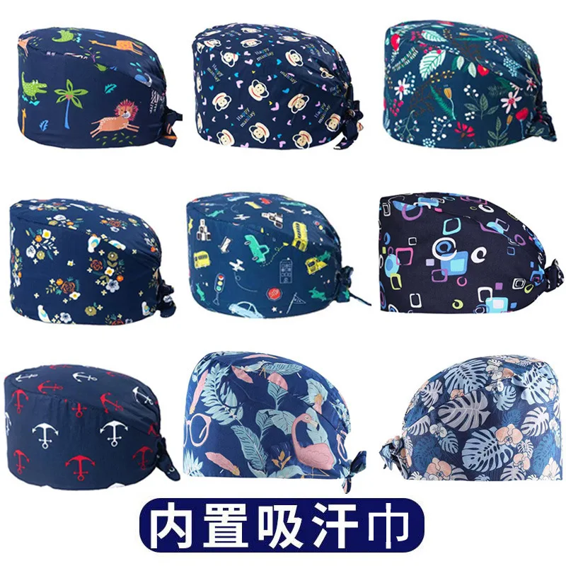 

Printed Hats Men And Women Work Hat Scrub Cap Gorro Enfermera Quirofano Scrub Cap cotton Scrubs hat nurse accessories