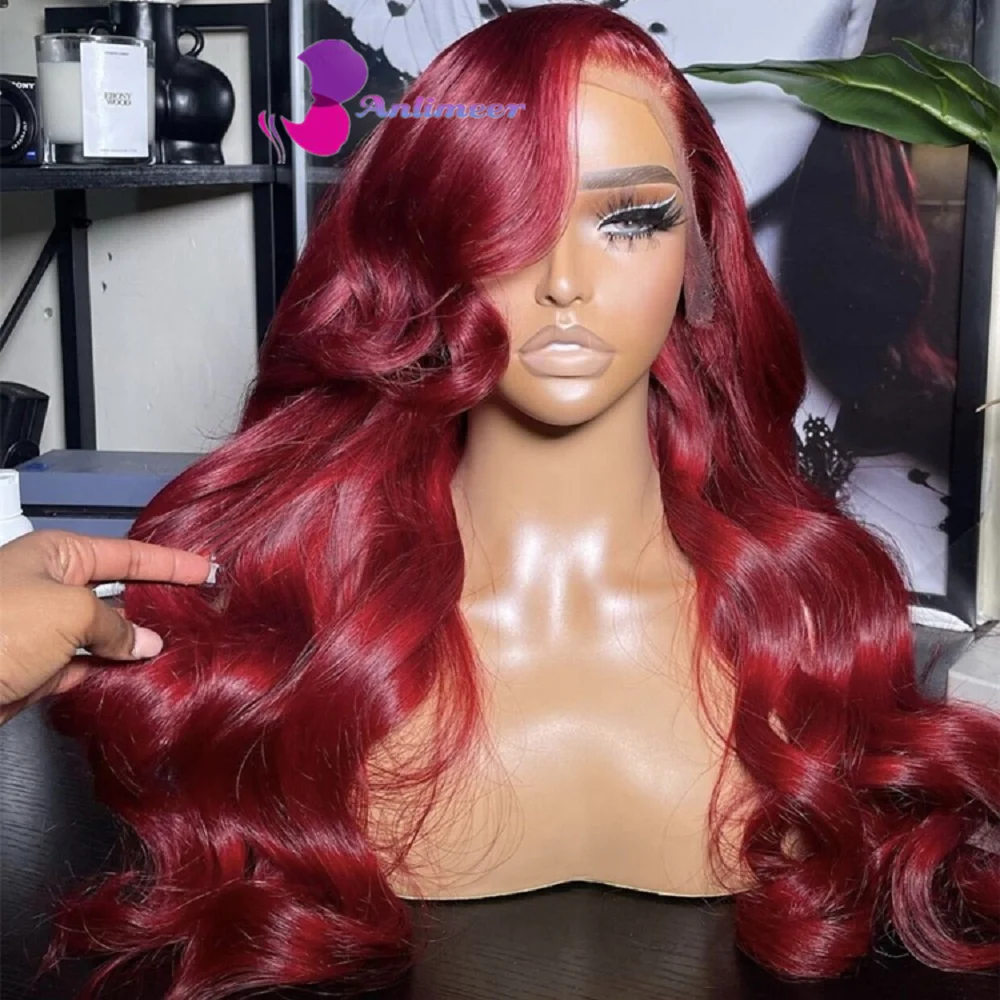 

Left Side Part Human Hair Wig With Baby Hair 99J Colored Long Wavy Human Hair Wigs Lace Front Wig Human Hair for Black Women
