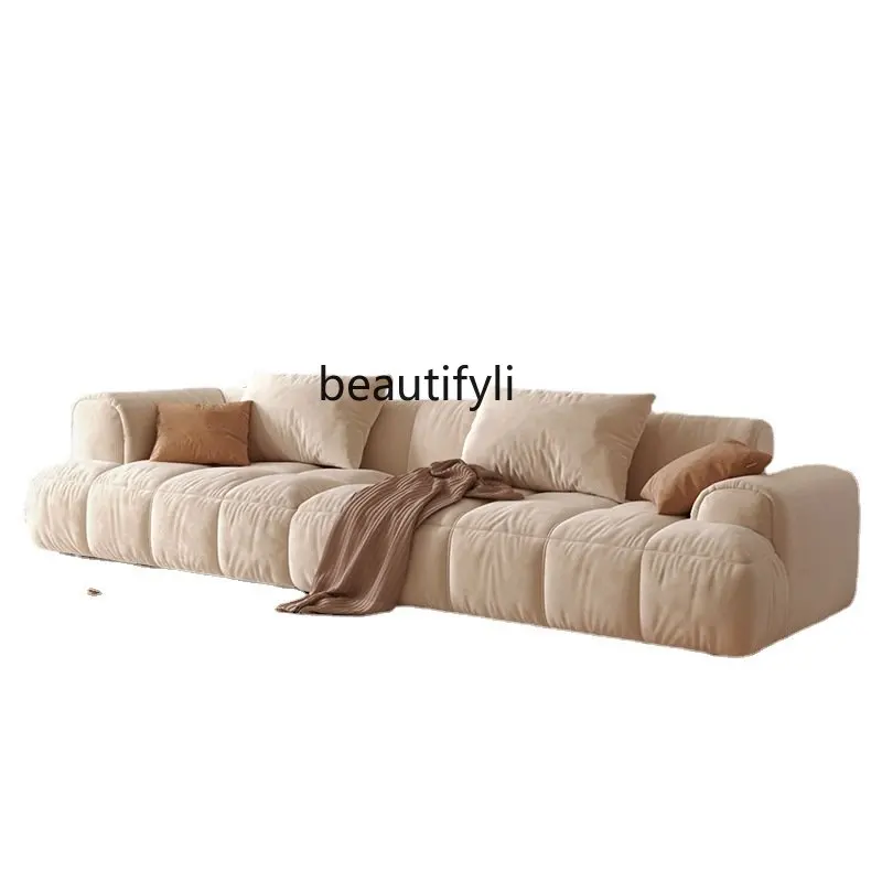 

yj Japanese Style Ruffled down Fabric Sofa Removable Washable Straight Row-Free Three-Person Modern Simple Tofu Block