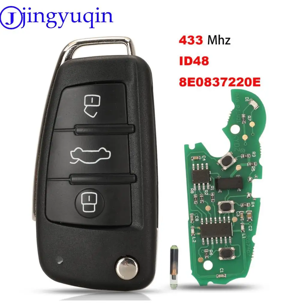 

jingyuqin Remote 3Buttons Car Key Shell For Audi A4 231G Folding Flid 433mhz ID48 Chip 8E0837220E 2005 Years