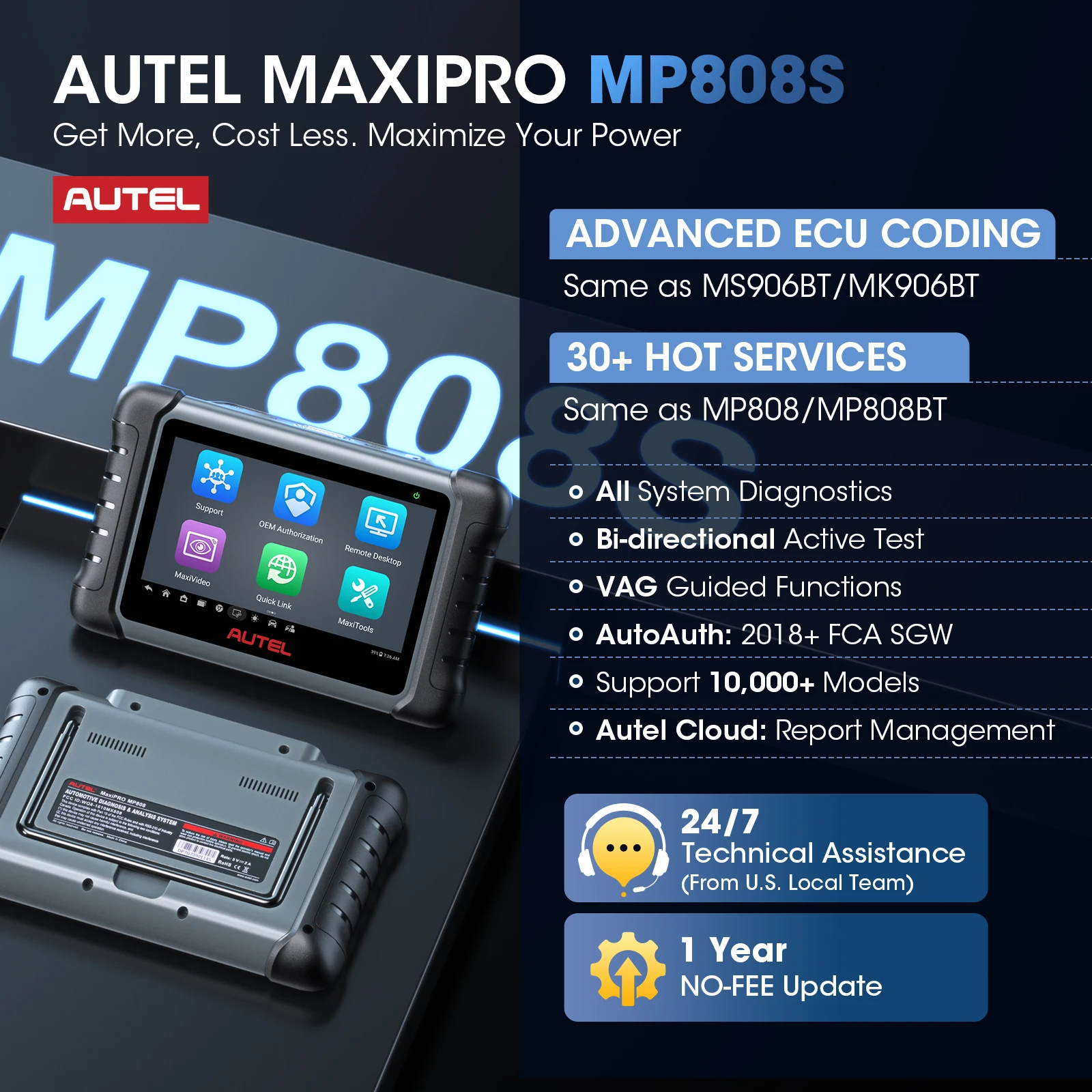 

Диагностический сканер Autel MP808S для кодирования ЭБУ, OBD2, автомобильный диагностический инструмент, сканер для диагностики авто, аналог MP808