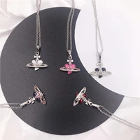charm love heart saturn vintage fashion baroque multicolor rhinestone lock chains necklace for women luxury jewelry pendant gift