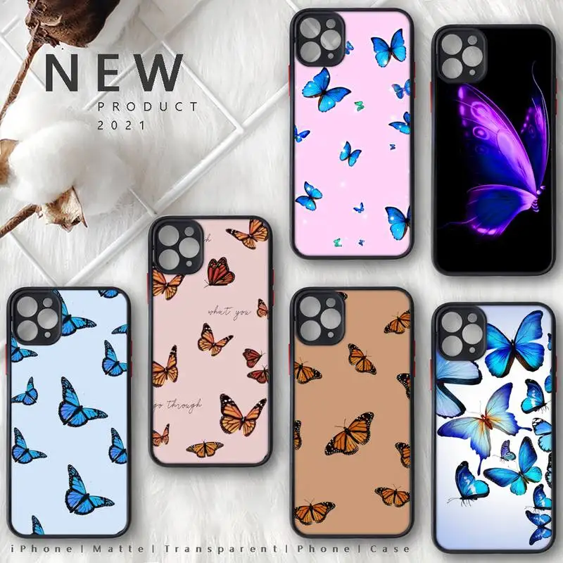 

Beautiful Butterfly Phone Case For iphone 13 12 11 8 7 plus mini x xs xr pro max matte transparent cover
