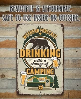 tin weekend forecast camping and drinking bear and beer 8 x 12 or 12 x 18 durable metal sign awesome metal poster