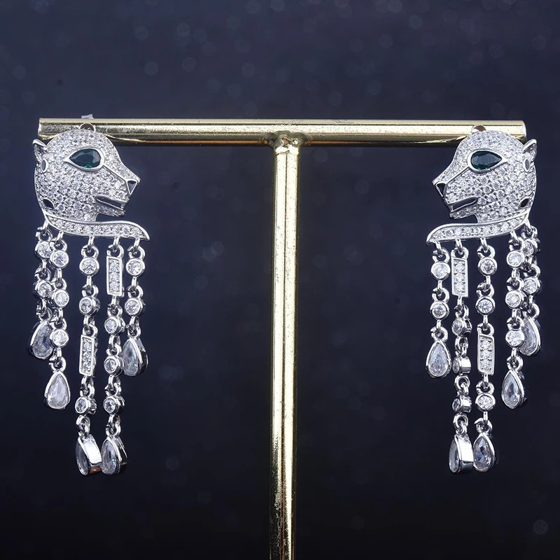 

Top Quality Water Droplets Leopard Style Earrings Silver Gold Color Pour Zircon Tassels Drop Earrings For Women Fashion Jewelry