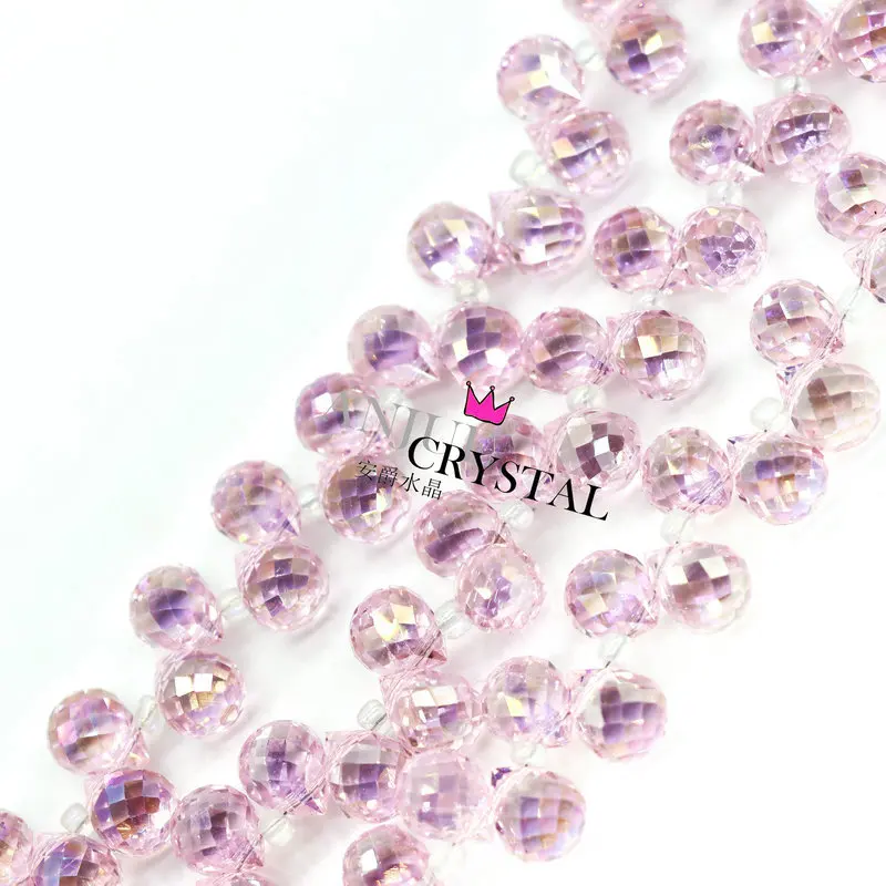 20pcs 4/6/8mm Strawberry Crystal Flashing Horizontal Hole Loose Beads Water Drop Spike DIY Jewelry Glass