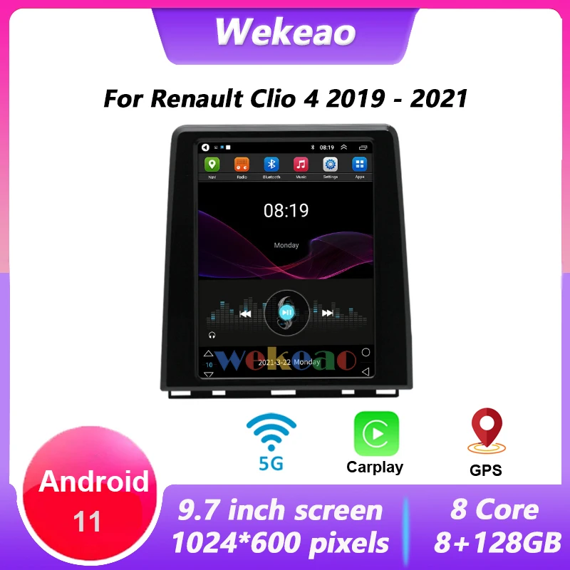 

Wekeao 2 Din Android 11 For Renault Clio 4 2019 - 2021 Autoradio Stereo Multimedia Video Player Navigation GPS Wireless Carplay