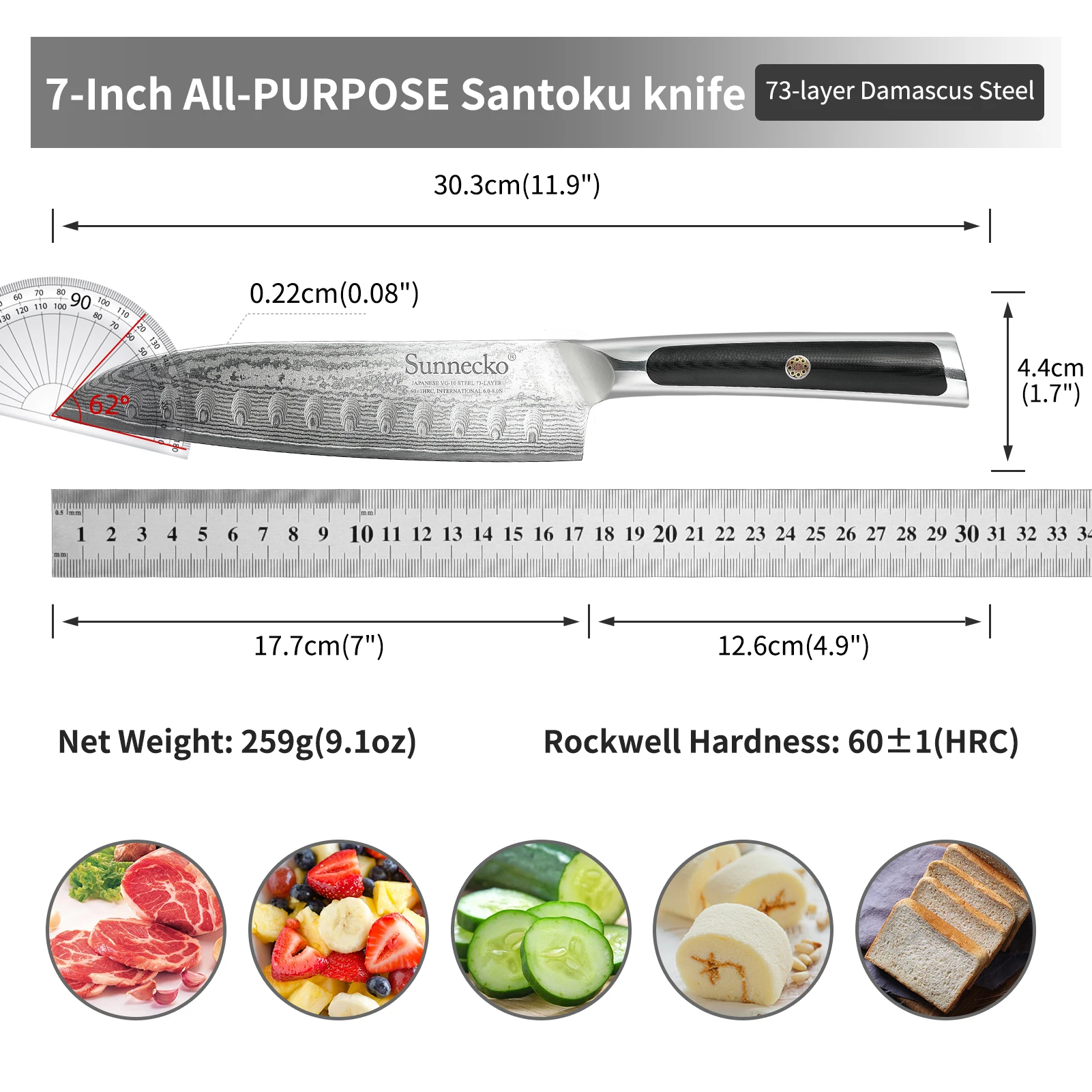 Фото Японские кухонные ножи из дамасской стали Sunnecko VG10, Подарочная коробка, острый шеф-нож, нож сантоку для нарезки, для очистки овощей, хлеба №2