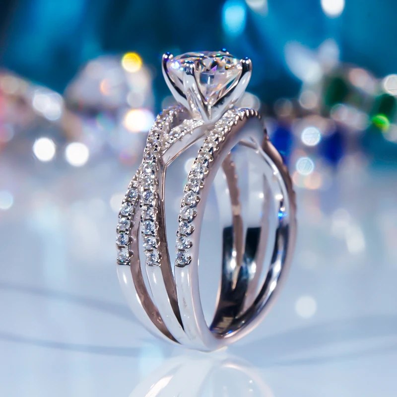 FENTTECI 1 Carat D Color Moissanite Ring for Women S925 Sterling Silver with Platinum Plated Luxury Jewelry Engagement Wedding