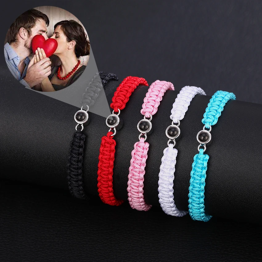 

Браслет плетеный веревочный с проекцией фото на заказ, модные ювелирные изделия для девушки, подарок на день рождения, новинка 2023, романтические браслеты