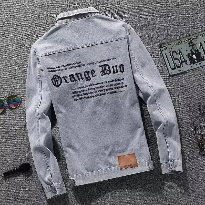 Модная джинсовая куртка для мужчин повседневный стиль приталенный топ