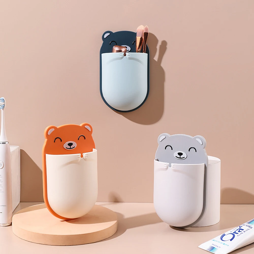 

Bear Wall Mounted Toothbrush Holder Cartoon Keys Toothpaste Cable Hanging Rack Multifunction Living Room Bathroom Accessories