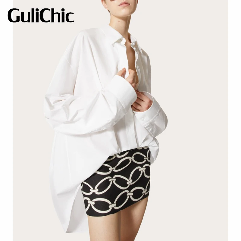 

Женское однобортное короткое платье-рубашка GuliChic, модное лоскутное платье контрастных цветов с принтом цепей, с длинным рукавом и имитацией двух частей, 3,7