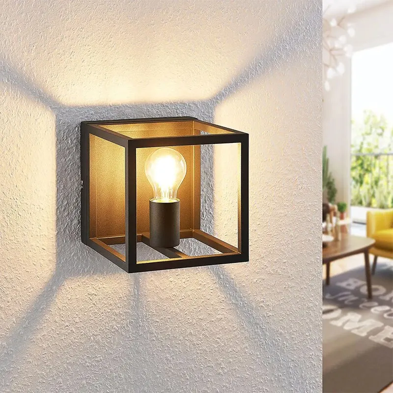 

Modern Iron Square Wall Light Black White Bedside Bedroom Living Room TV Background Wall Lighting Lamps Balcony Lamp Sconce