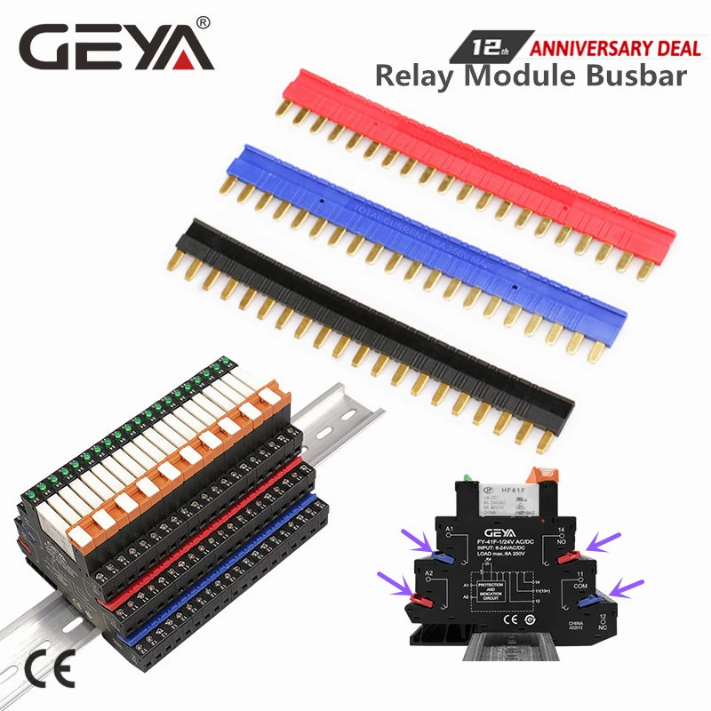 

GEYA Busbar Jumper Fast Wiring Plate Black Red Blue 41F Slim Relay Module Shorting Bar Connector