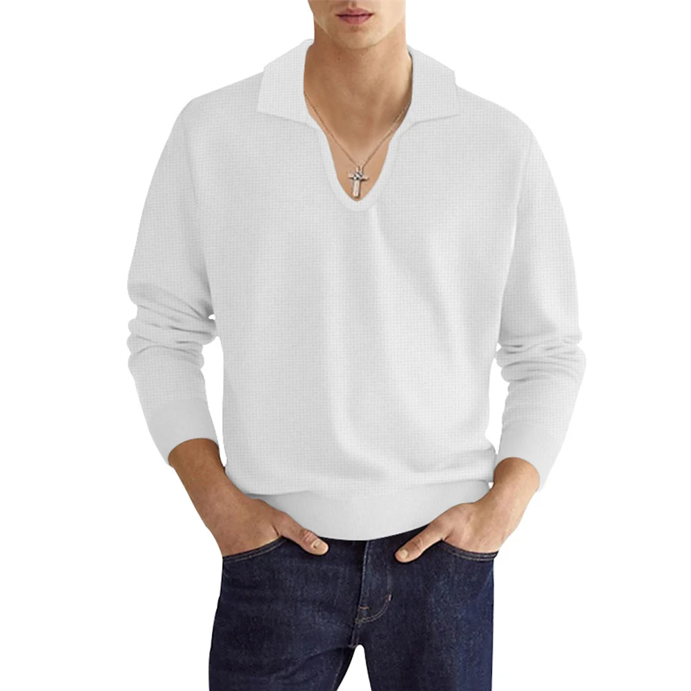 

Comfy Fashion Mens Pullover Male T-Shirt Skin-friendly Solid Color Streetwear Tops U-Neck Breathable Lapel Daily