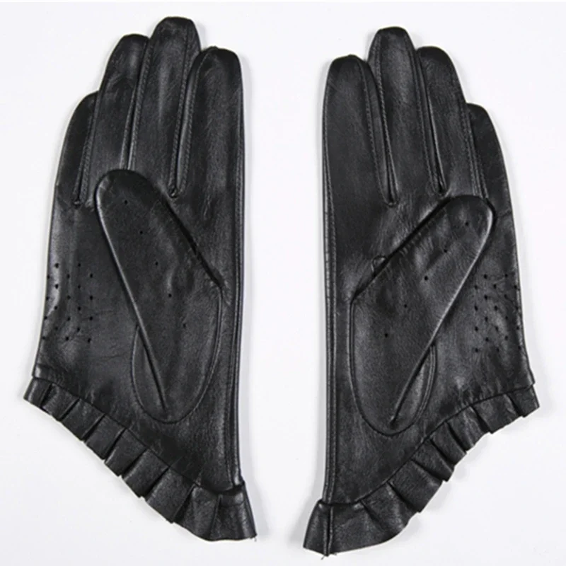 GOURS Winter Real Leather Gloves Women Brown Genuine Goatskin Thin Lining Warm Soft Driving Fashion Laciness New GSL021
