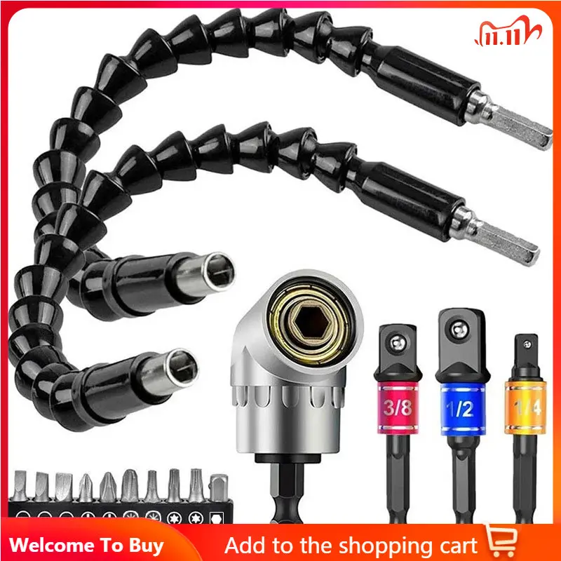

16Pcs/set Flexible Shaft Hex Shank Drill Nut Driver Bit +Universal Socket Adapter+Screwdriver Bit+Right Angle Drill Extension