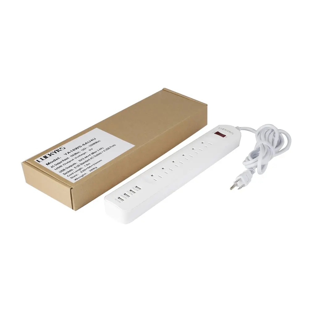 

Многофункциональный Сетевой удлинитель с 6 розетками и 4 USB-портами для зарядки