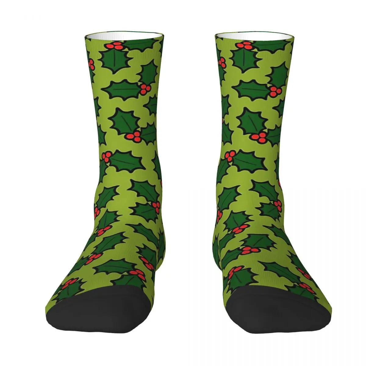 Holly Leaves And Berries Pattern In Light Green Adult Socks,Unisex socks,men Socks women Socks