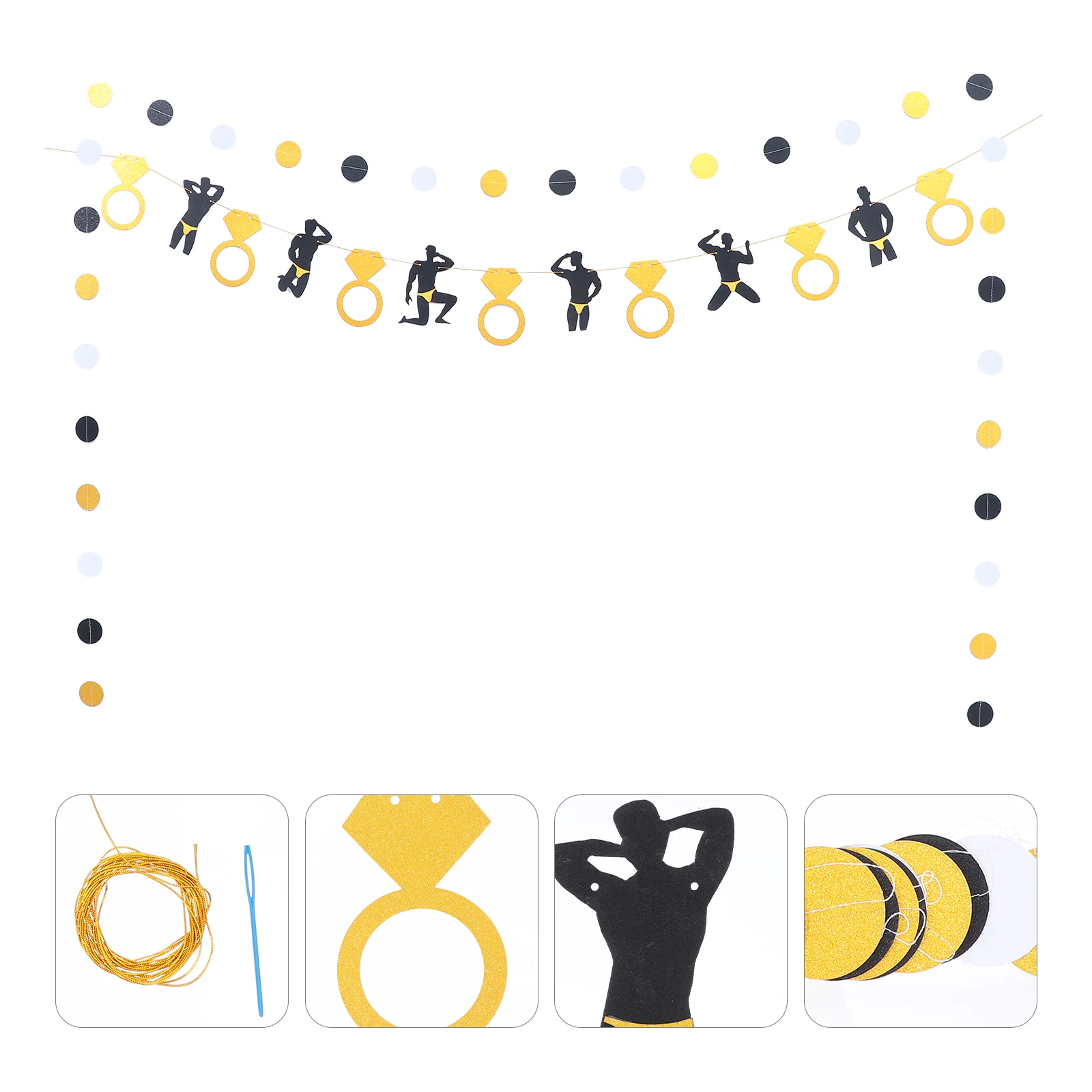 

Party Garland Banner Carnival Glitter Fiesta Bunting Gold Ring Hanging Rings Paper Bachelor Hawaiian Welcome Diamond Circle