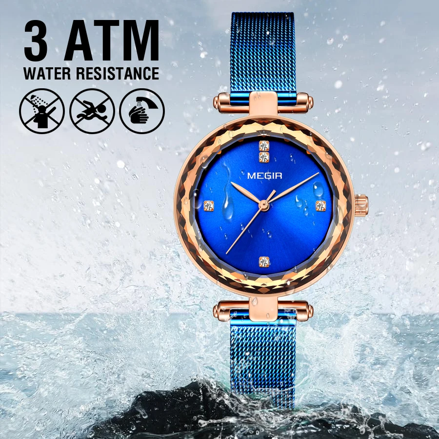 Часы MEGIR женские кварцевые со стальным сетчатым браслетом роскошные