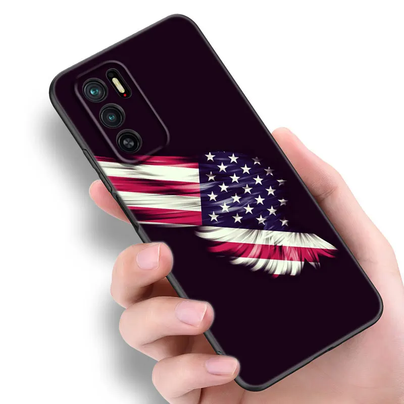Черный силиконовый чехол с американским флагом для телефона Xiaomi Redmi Note 10 11 11S 12 13 4G