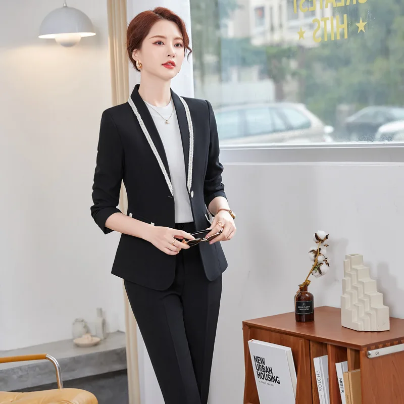 IZICFLY New Arrival Autumn Winter Pink Elegant Slim Blazer Pant Sets Office Professional Business Woman Outfit Work Wear