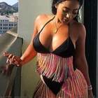 Женский раздельный купальник с бахромой, бикини с лямкой на шее и высокой талией