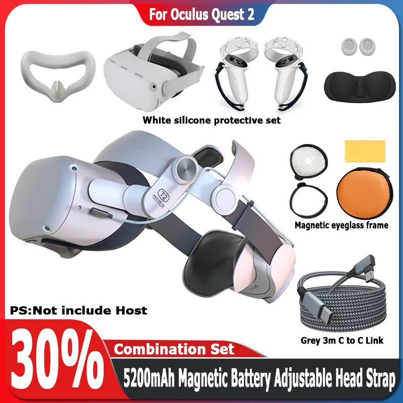 

5200mAh Magnetic Battery Adjustable Head Strap Combination Set For Oculus Quest 2 VR Accessories Strong Magnetic Not falling off