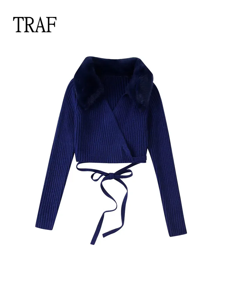 

Женский короткий кардиган с длинным рукавом, на завязках